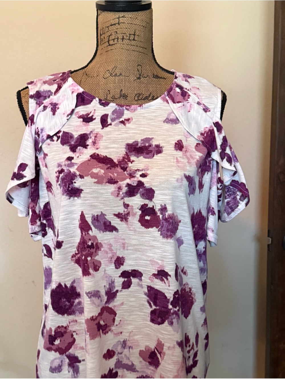 Juicy Couture White and Purple Floral Cold-Shoulder Blouse